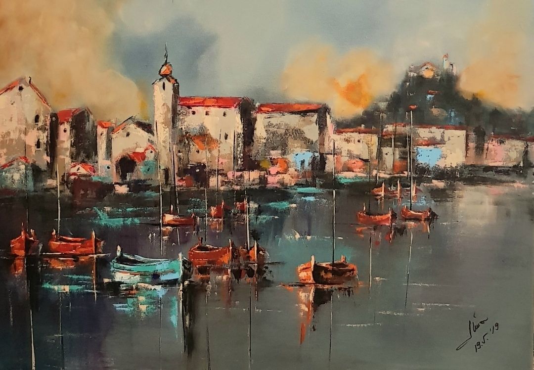 ArteDiAlina.com painting: Sunset and boats